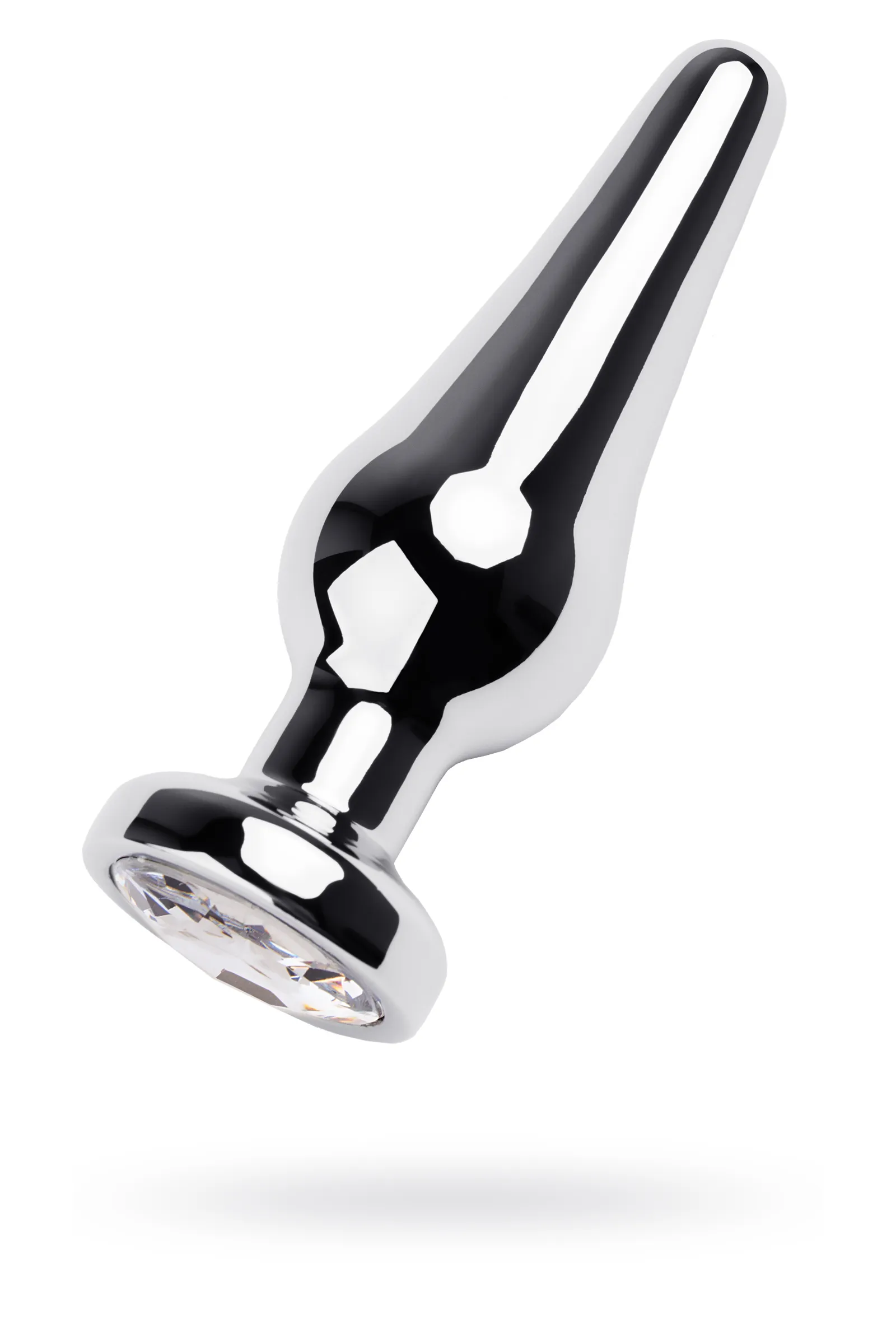 Анальная втулка  TOYFA Metall, металл, серебряная  с кристаллом цвета алмаз, 12 см, Ø 4 см, 195 гр